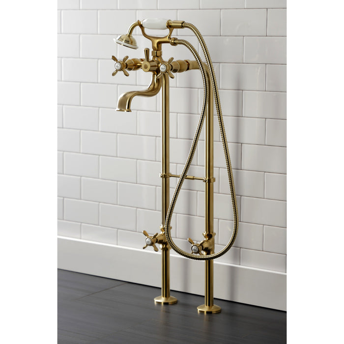 Kingston Heirloom CCK246K7 - Essex Three-Handle 2-Hole Freestanding Clawfoot Tub Faucet Package with Supply Line and Stop Valve, Brushed Brass