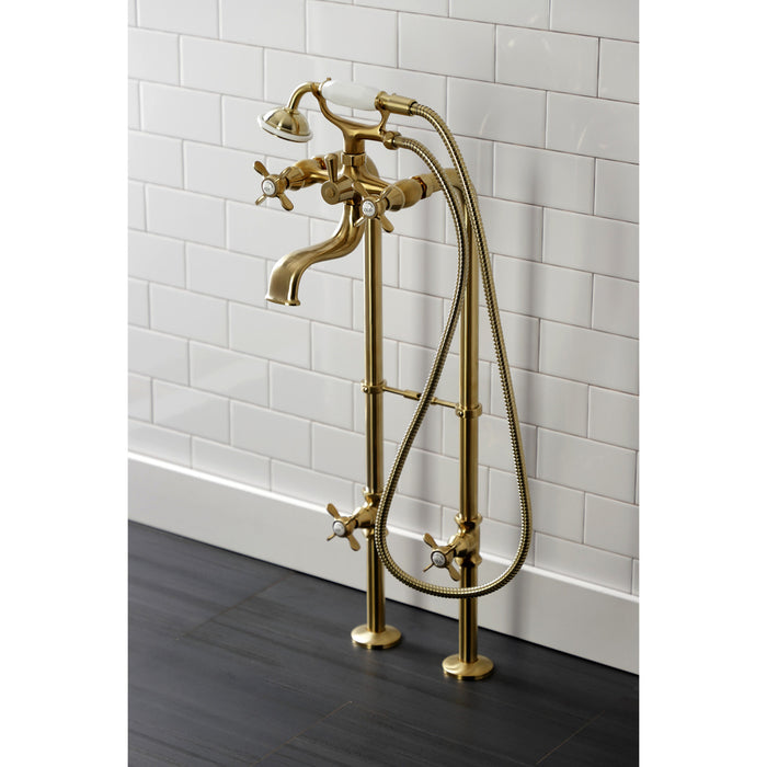 Kingston Heirloom CCK246K7 - Essex Three-Handle 2-Hole Freestanding Clawfoot Tub Faucet Package with Supply Line and Stop Valve, Brushed Brass