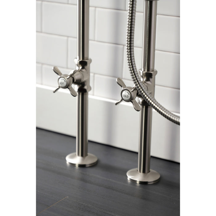 Kingston Heirloom CCK246K8 - Essex Three-Handle 2-Hole Freestanding Clawfoot Tub Faucet Package with Supply Line and Stop Valve, Brushed Nickel