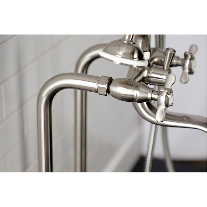 Kingston Heirloom CCK246K8 - Essex Three-Handle 2-Hole Freestanding Clawfoot Tub Faucet Package with Supply Line and Stop Valve, Brushed Nickel