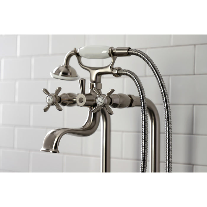 Kingston Heirloom CCK246K8 - Essex Three-Handle 2-Hole Freestanding Clawfoot Tub Faucet Package with Supply Line and Stop Valve, Brushed Nickel