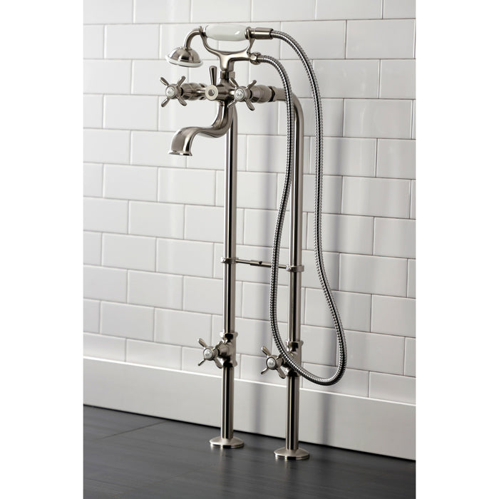 Kingston Heirloom CCK246K8 - Essex Three-Handle 2-Hole Freestanding Clawfoot Tub Faucet Package with Supply Line and Stop Valve, Brushed Nickel