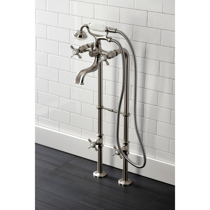 Kingston Heirloom CCK246K8 - Essex Three-Handle 2-Hole Freestanding Clawfoot Tub Faucet Package with Supply Line and Stop Valve, Brushed Nickel
