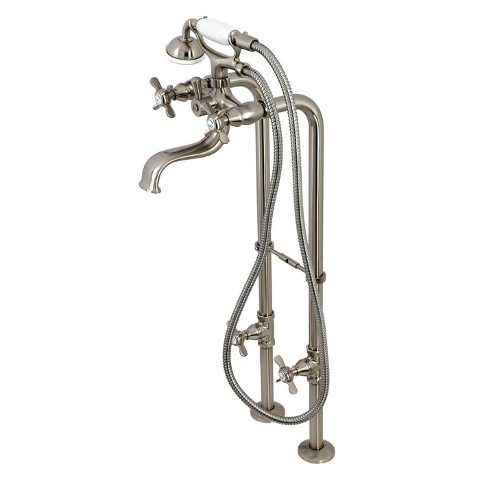 Kingston Heirloom CCK246K8 - Essex Three-Handle 2-Hole Freestanding Clawfoot Tub Faucet Package with Supply Line and Stop Valve, Brushed Nickel