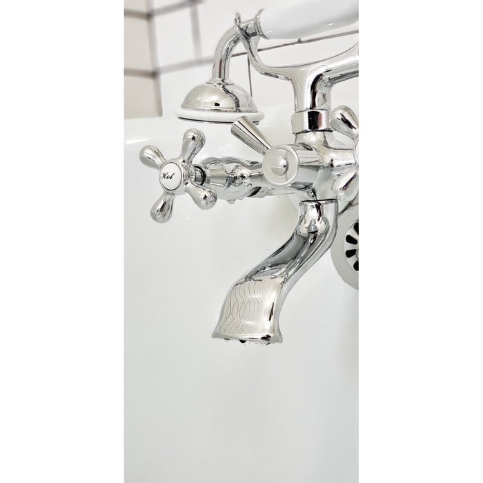 Kingston Heirloom CCK265C - Vintage Two-Handle 2-Hole Tub Wall Mount Clawfoot Tub Faucet Package with Supply Line, Hand Shower and Tub Drain, Polished Chrome