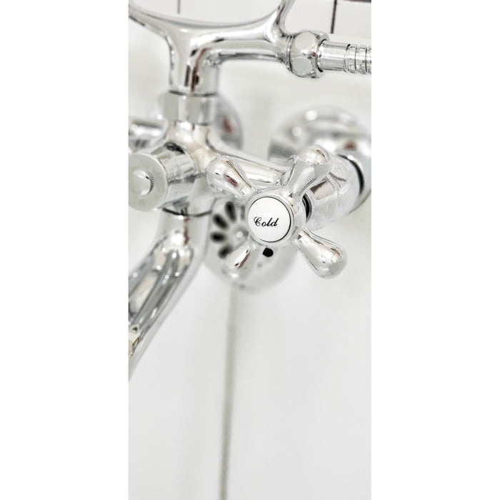 Kingston Heirloom CCK265C - Vintage Two-Handle 2-Hole Tub Wall Mount Clawfoot Tub Faucet Package with Supply Line, Hand Shower and Tub Drain, Polished Chrome