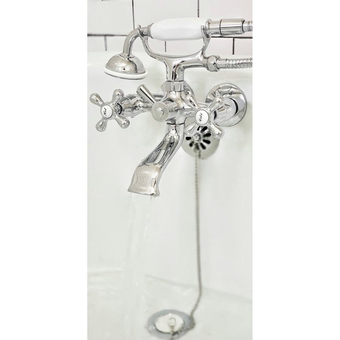 Kingston Heirloom CCK265C - Vintage Two-Handle 2-Hole Tub Wall Mount Clawfoot Tub Faucet Package with Supply Line, Hand Shower and Tub Drain, Polished Chrome
