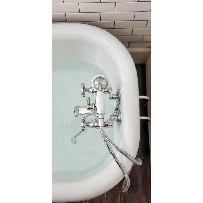 Kingston Heirloom CCK265C - Vintage Two-Handle 2-Hole Tub Wall Mount Clawfoot Tub Faucet Package with Supply Line, Hand Shower and Tub Drain, Polished Chrome