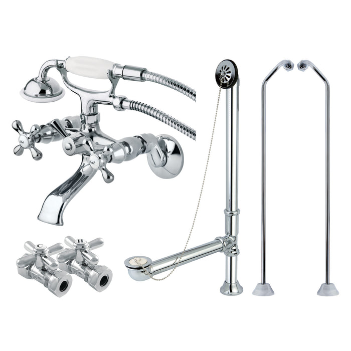 Kingston Heirloom CCK265CD - Vintage Two-Handle 2-Hole Tub Wall Mount Clawfoot Tub Faucet Package with Supply Line, Hand Shower and Tub Drain, Polished Chrome