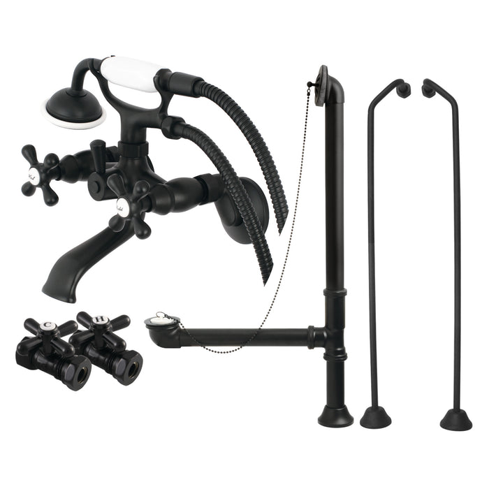 Kingston Heirloom CCK265MBD - Vintage Two-Handle 2-Hole Tub Wall Mount Clawfoot Tub Faucet Package with Supply Line, Hand Shower and Tub Drain, Matte Black