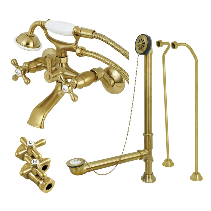 Vintage CCK265SBD Two-Handle 2-Hole Tub Wall Mount Clawfoot Tub Faucet Package with Supply Line, Hand Shower and Tub Drain, Brushed Brass