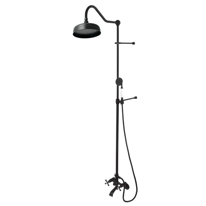 Kingston Heirloom CCK2660 - Vintage Two-Handle 2-Hole Wall Mount Clawfoot Tub Faucet Package with Shower Combo and Hand Shower, Matte Black