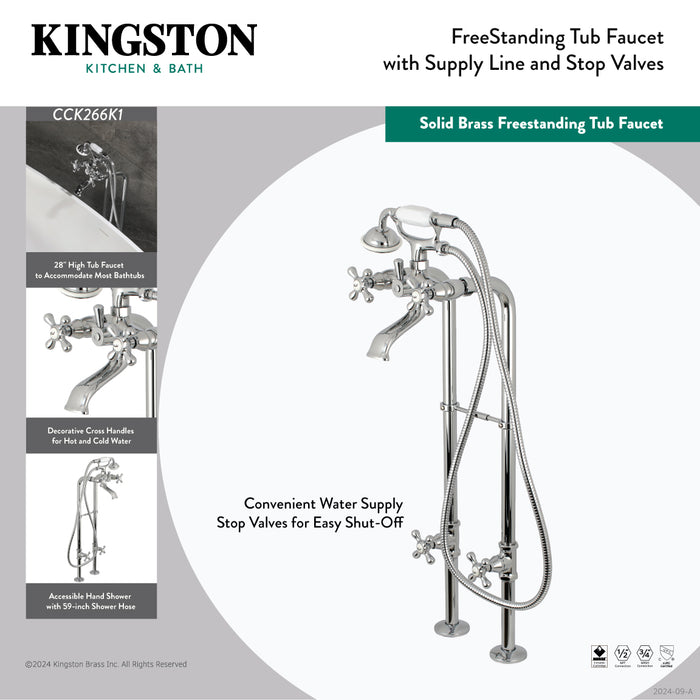 Kingston Heirloom CCK266K0 - Kingston Three-Handle 2-Hole Freestanding Tub Faucet with Supply Line and Stop Valve, Matte Black