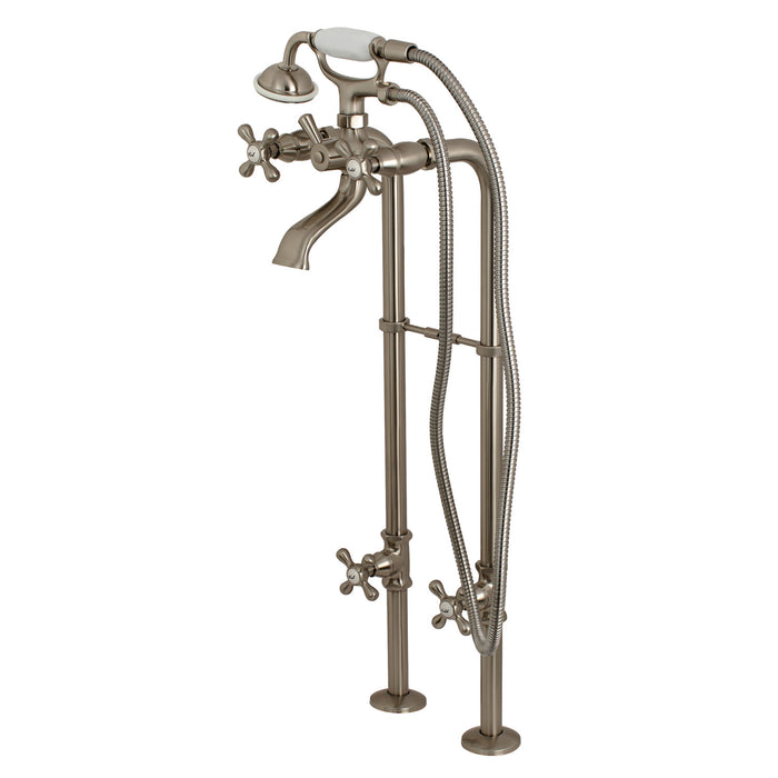 Kingston Heirloom CCK266K8 - Kingston Three-Handle 2-Hole Freestanding Tub Faucet with Supply Line and Stop Valve, Brushed Nickel