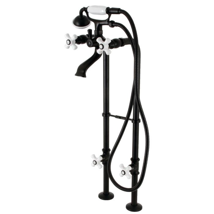 Kingston Heirloom CCK266PXK0 - Kingston Three-Handle 2-Hole Freestanding Clawfoot Tub Faucet Package with Supply Line and Stop Valve, Matte Black
