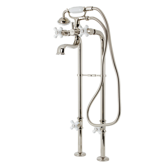 Kingston Heirloom CCK266PXK6 - Kingston Three-Handle 2-Hole Freestanding Clawfoot Tub Faucet Package with Supply Line and Stop Valve, Polished Nickel