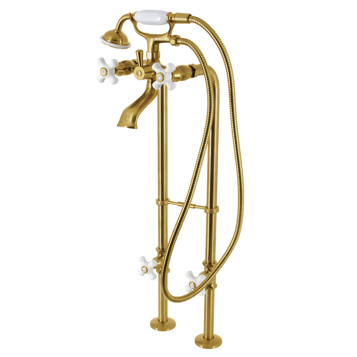 Kingston Heirloom CCK266PXK7 - Kingston Three-Handle 2-Hole Freestanding Clawfoot Tub Faucet Package with Supply Line and Stop Valve, Brushed Brass