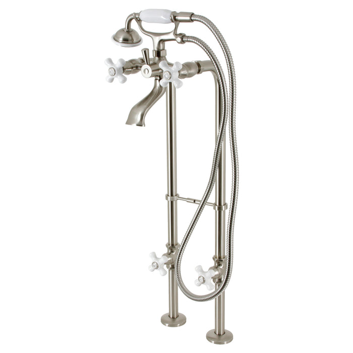 Kingston Heirloom CCK266PXK8 - Kingston Three-Handle 2-Hole Freestanding Clawfoot Tub Faucet Package with Supply Line and Stop Valve, Brushed Nickel