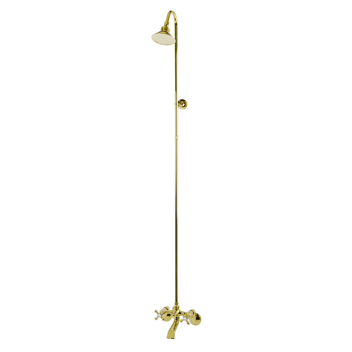 Kingston Heirloom CCK2672 - Vintage Two-Handle 2-Hole Wall Mount Clawfoot Tub Faucet Package with Shower Combo, Polished Brass