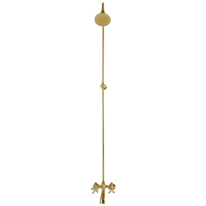 Kingston Heirloom CCK2677 - Vintage Two-Handle 2-Hole Wall Mount Clawfoot Tub Faucet Package with Shower Combo, Brushed Brass