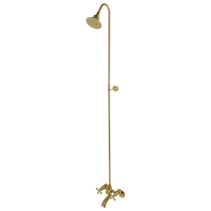 Kingston Heirloom CCK2677 - Vintage Two-Handle 2-Hole Wall Mount Clawfoot Tub Faucet Package with Shower Combo, Brushed Brass