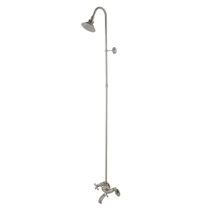 Kingston Heirloom CCK2678 - Vintage Two-Handle 2-Hole Wall Mount Clawfoot Tub Faucet Package with Shower Combo, Brushed Nickel