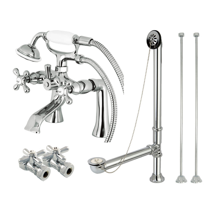 Kingston Heirloom CCK268C - Vintage Two-Handle 2-Hole Deck Mount Clawfoot Tub Faucet Package with Supply Line, Hand Shower and Tub Drain, Polished Chrome