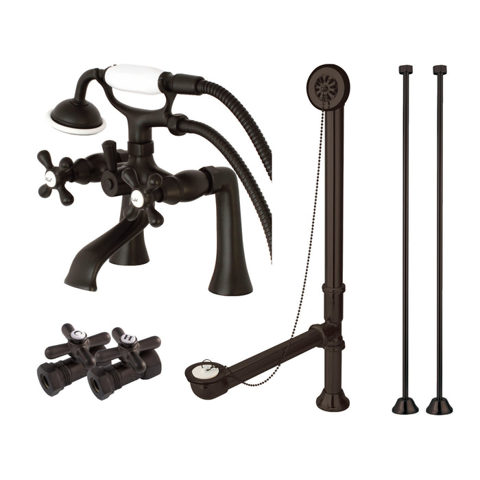 Kingston Heirloom CCK268ORB - Vintage Two-Handle 2-Hole Deck Mount Clawfoot Tub Faucet Package with Supply Line, Hand Shower and Tub Drain, Oil Rubbed Bronze