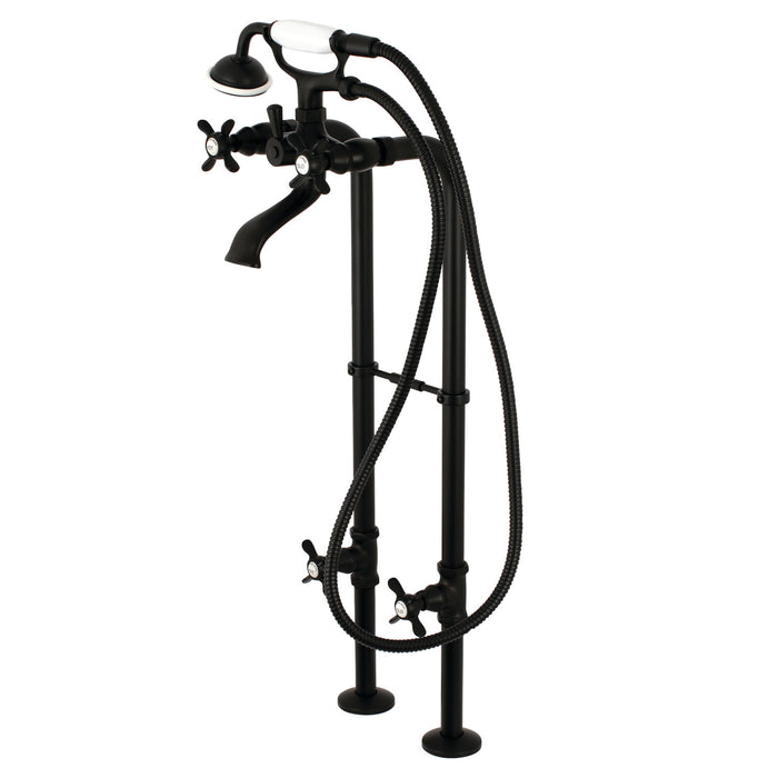Kingston Heirloom CCK285K0 - Kingston Three-Handle 2-Hole Freestanding Tub Faucet with Supply Line and Stop Valve, Matte Black