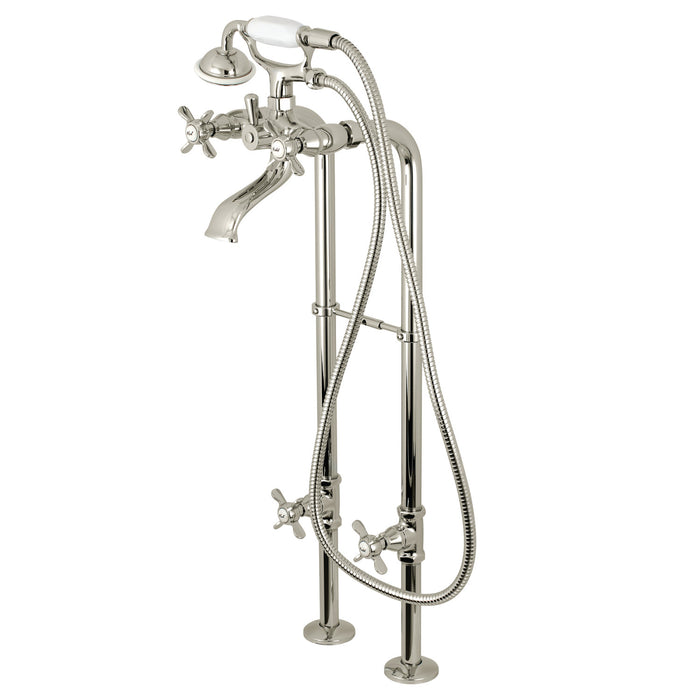 Kingston Heirloom CCK285K6 - Kingston Three-Handle 2-Hole Freestanding Tub Faucet with Supply Line and Stop Valve, Polished Nickel