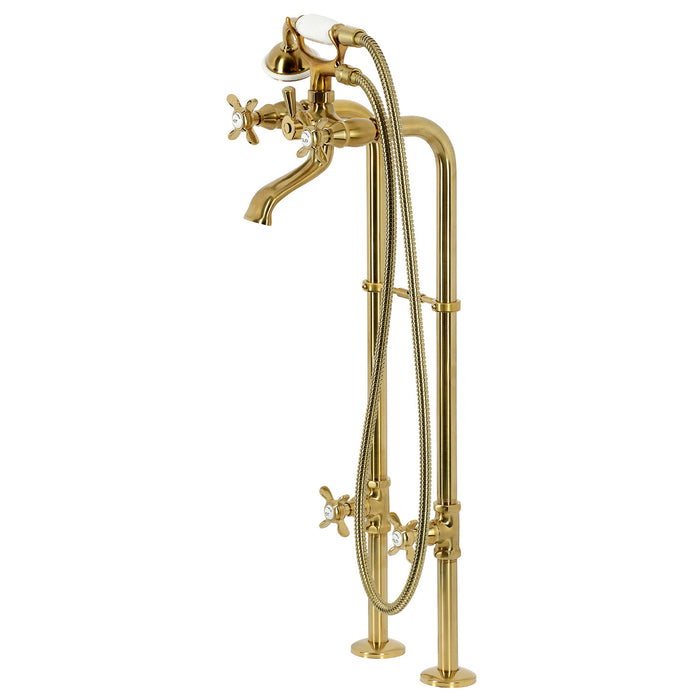 Kingston Kingston CCK285K7 Three-Handle 2-Hole Freestanding Tub Faucet with Supply Line and Stop Valve, Brushed Brass