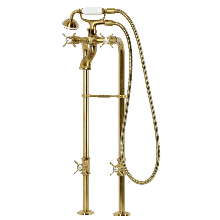 Kingston Kingston CCK285K7 Three-Handle 2-Hole Freestanding Tub Faucet with Supply Line and Stop Valve, Brushed Brass