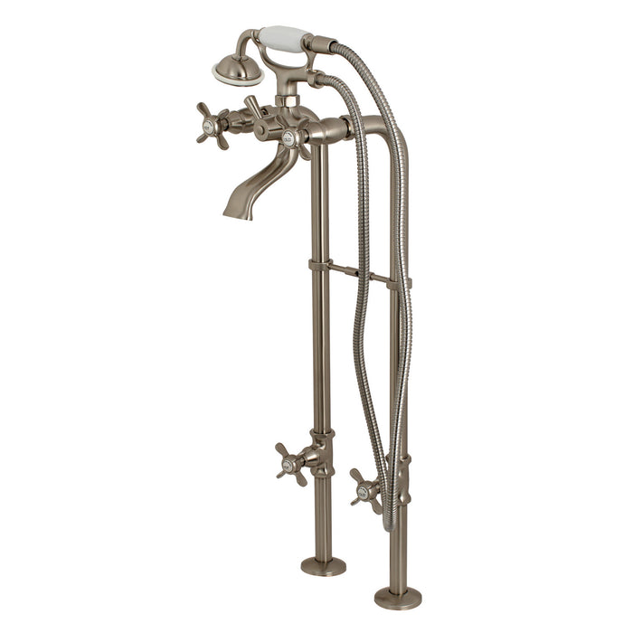 Kingston Heirloom CCK285K8 - Kingston Three-Handle 2-Hole Freestanding Tub Faucet with Supply Line and Stop Valve, Brushed Nickel