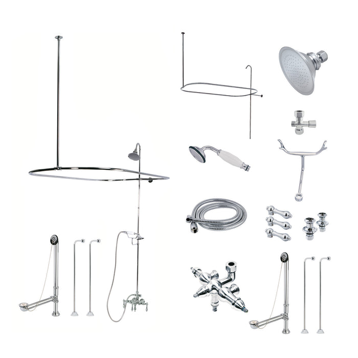 Kingston Heirloom CCK3141AL - Vintage Three-Handle 2-Hole Tub Wall Mount Clawfoot Tub Faucet Package with Shower Enclosure and Hand Shower, Polished Chrome