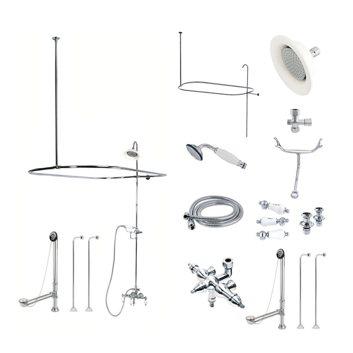 Vintage CCK3141HCPL Three-Handle 2-Hole Tub Wall Mount Clawfoot Tub Faucet Package with Shower Enclosure and Hand Shower, Polished Chrome