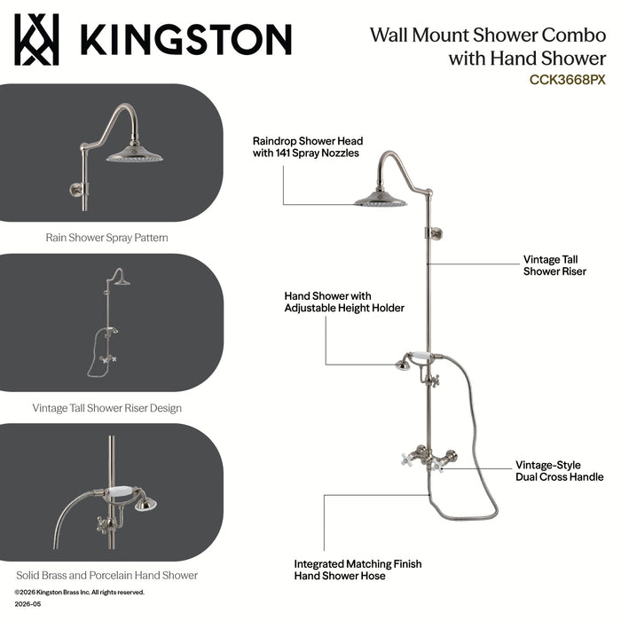Kingston Heirloom CCK3660PX - Kingston Wall Mount Rain Drop Shower System with Hand Shower, Matte Black