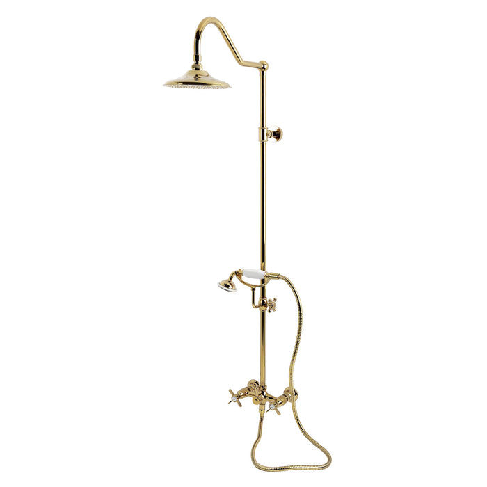 Kingston Heirloom CCK3662BEX - Essex Wall Mount Rain Drop Shower System with Hand Shower, Polished Brass
