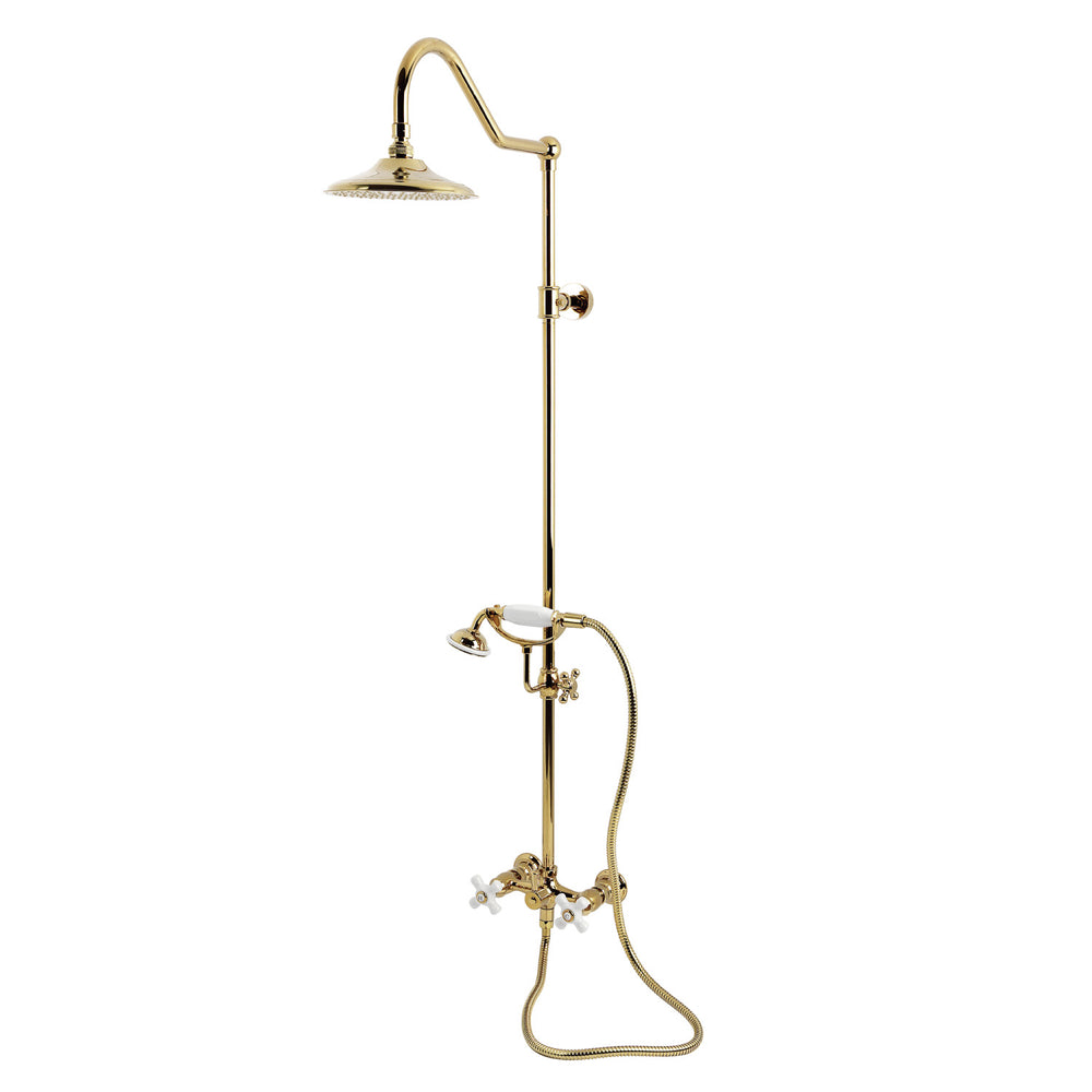 Kingston Brass Heirloom CCK3662PX - Kingston Wall Mount Rain Drop Shower System with Hand Shower, Polished Brass