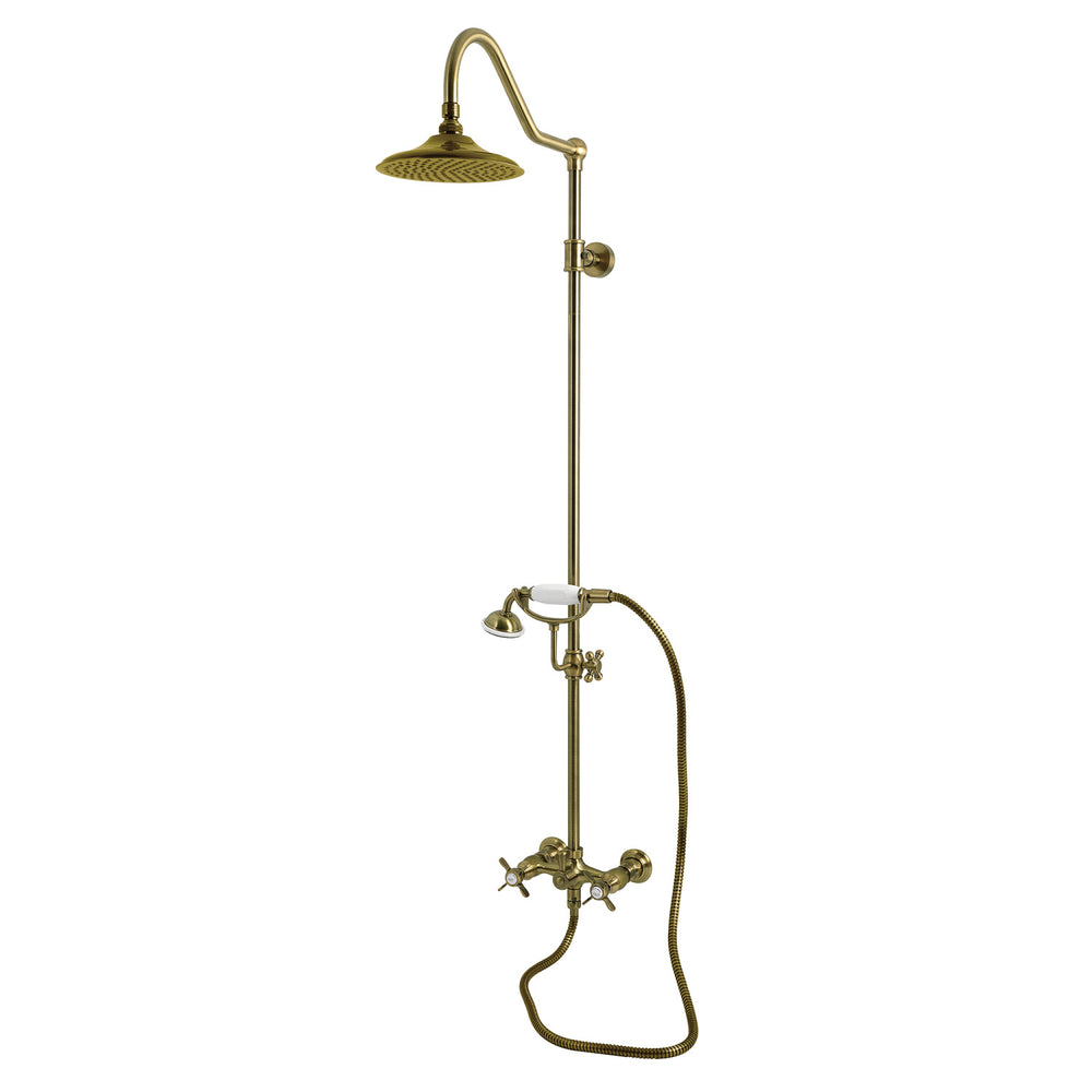 Kingston Brass Heirloom CCK3663BEX - Essex Wall Mount Rain Drop Shower System with Hand Shower, Antique Brass