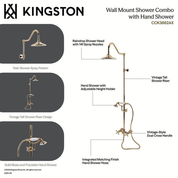 Kingston Heirloom CCK3665AX - Kingston Wall Mount Rain Drop Shower System with Hand Shower, Oil Rubbed Bronze