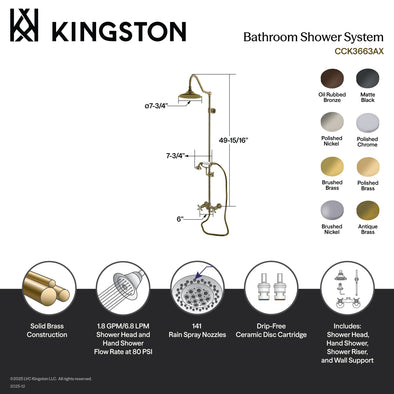 Kingston Heirloom CCK3665AX - Kingston Wall Mount Rain Drop Shower Sys