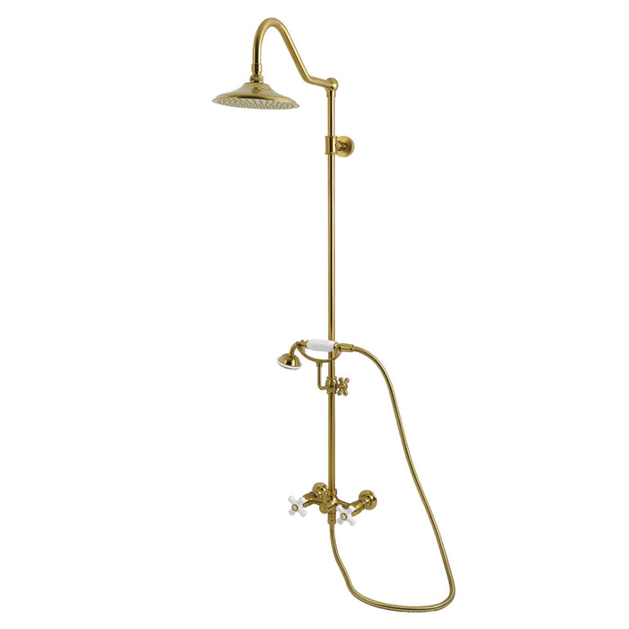 Kingston Heirloom CCK3667PX - Kingston Wall Mount Rain Drop Shower System with Hand Shower, Brushed Brass