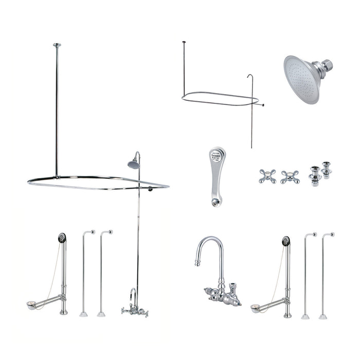 Kingston Heirloom CCK4141AX - Vintage Three-Handle 2-Hole Tub Wall Mount Clawfoot Tub Faucet Package with Shower Enclosure, Polished Chrome