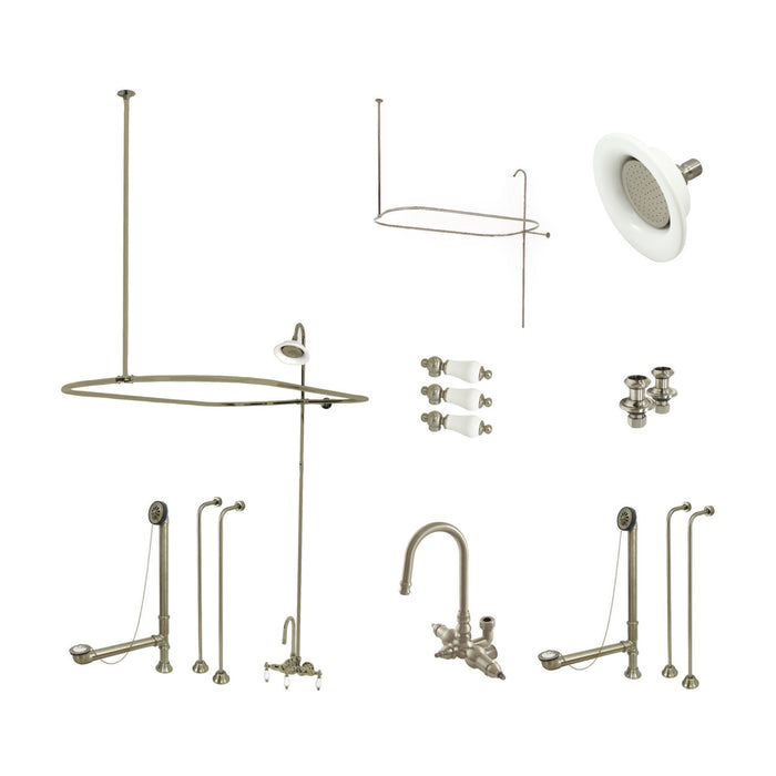 Kingston Heirloom CCK4148PL - Vintage Three-Handle 2-Hole Tub Wall Mount Clawfoot Tub Faucet Package with Shower Enclosure, Brushed Nickel