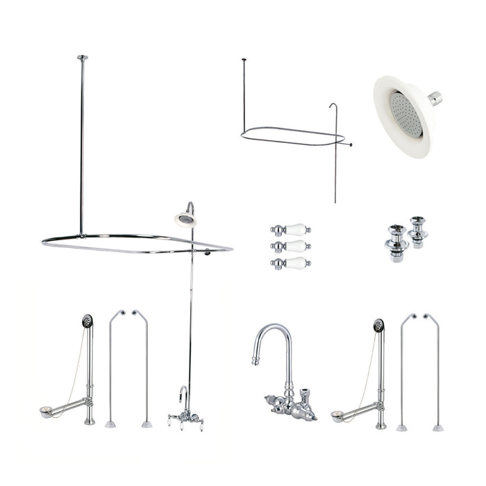 Vintage CCK4181PL Three-Handle 2-Hole Tub Wall Mount Clawfoot Tub Faucet Package with Shower Enclosure, Polished Chrome