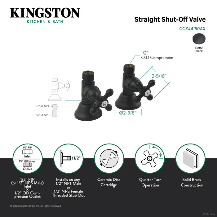 Kingston Heirloom CCK44150AX - Trimscape 1/2-Inch FIP x 1/2-Inch O.D. Comp Quarter-Turn Straight Shut-Off Valve, Matte Black