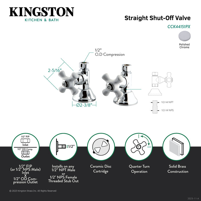 Kingston Heirloom CCK44151PX - Trimscape 1/2-Inch FIP x 1/2-Inch O.D. Comp Quarter-Turn Straight Shut-Off Valve, Polished Chrome