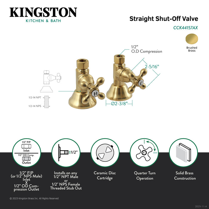 Kingston Heirloom CCK44157AX - Trimscape 1/2-Inch FIP x 1/2-Inch O.D. Comp Quarter-Turn Straight Shut-Off Valve, Brushed Brass