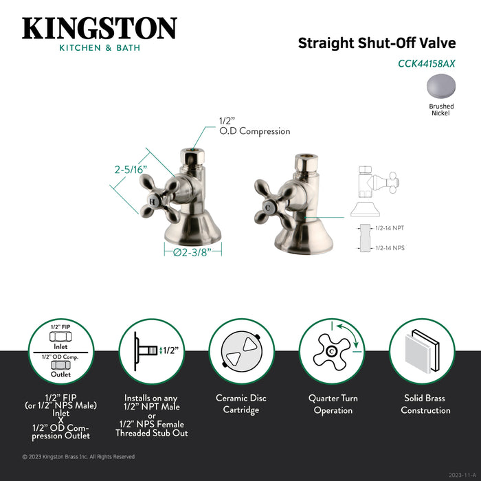 Kingston Heirloom CCK44158AX - Trimscape 1/2-Inch FIP x 1/2-Inch O.D. Comp Quarter-Turn Straight Shut-Off Valve, Brushed Nickel