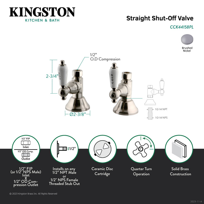 Kingston Heirloom CCK44158PL - Trimscape 1/2-Inch FIP x 1/2-Inch O.D. Comp Quarter-Turn Straight Shut-Off Valve, Brushed Nickel